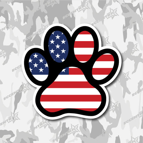 American Flag Dog Paw — an Eccentric Stickers design: a dog's paw print filled with the stars and stripes